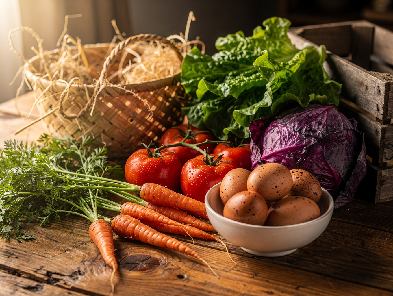 Fresh organic farm ingredients and morning produce