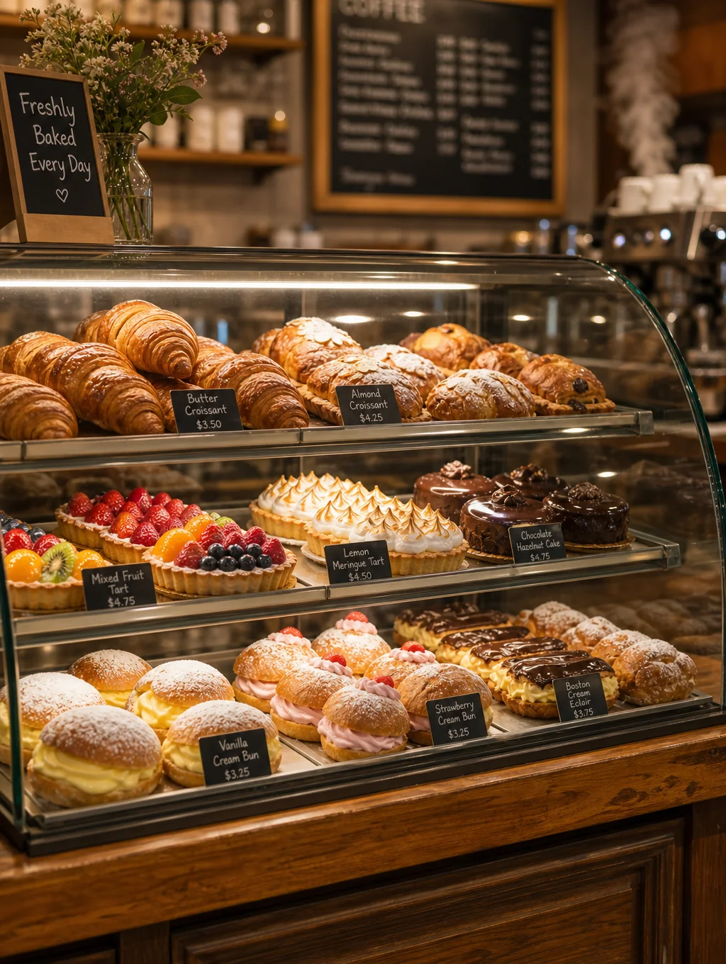 Freshly baked pastries on display
